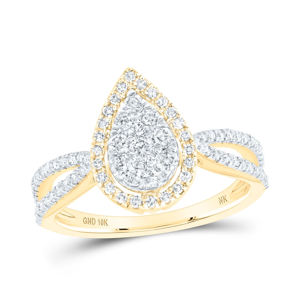 10K Yellow Or White Or Rose Gold Round Diamond Teardrop Bridal Wedding Engagement Ring , Womens Size: 5-10