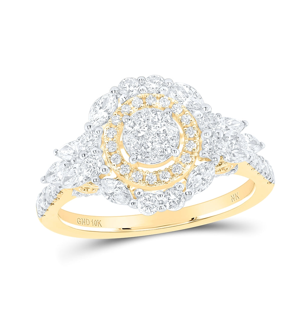10K Yellow Or White Or Rose Gold Round Diamond Cluster Bridal Wedding Engagement Ring 1 Cttw, Womens Size: 5-10