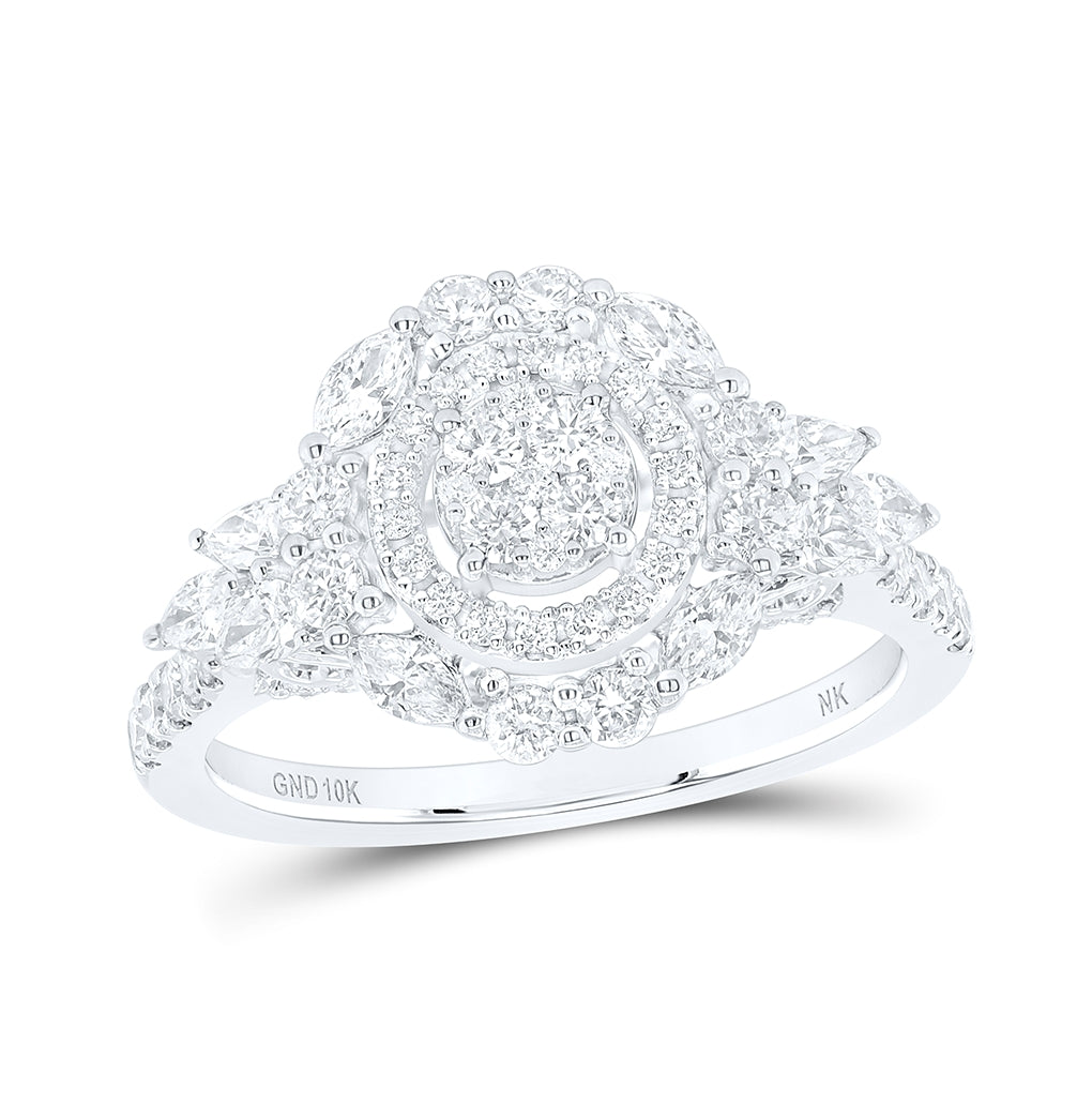 10K Yellow Or White Or Rose Gold Round Diamond Cluster Bridal Wedding Engagement Ring 1 Cttw, Womens Size: 5-10