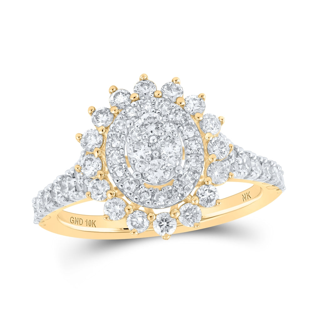 10K White Or Yellow Or Rose Gold Womens Round Diamond Oval Cluster Ring , Womens Size: 5-10