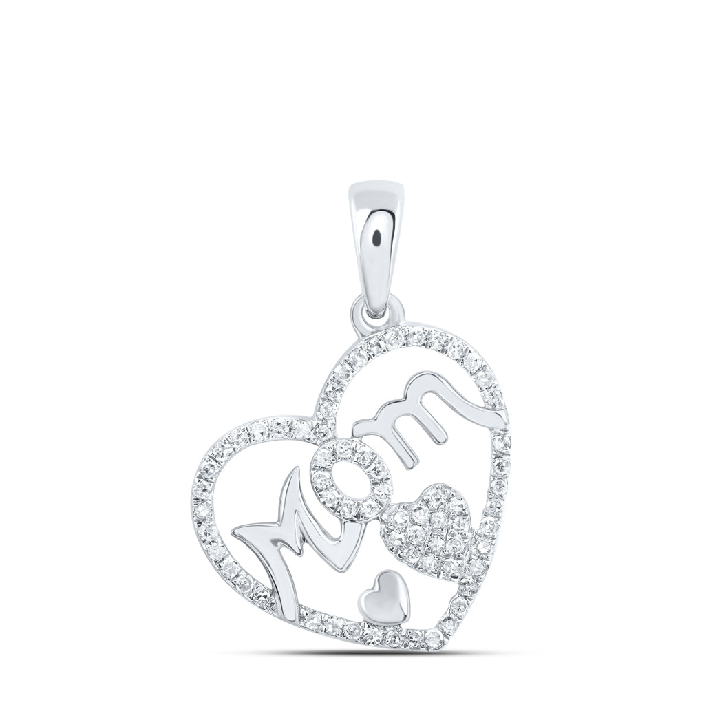 10K White Or Yellow Or Rose Gold Womens Round Diamond Mom Heart Pendant