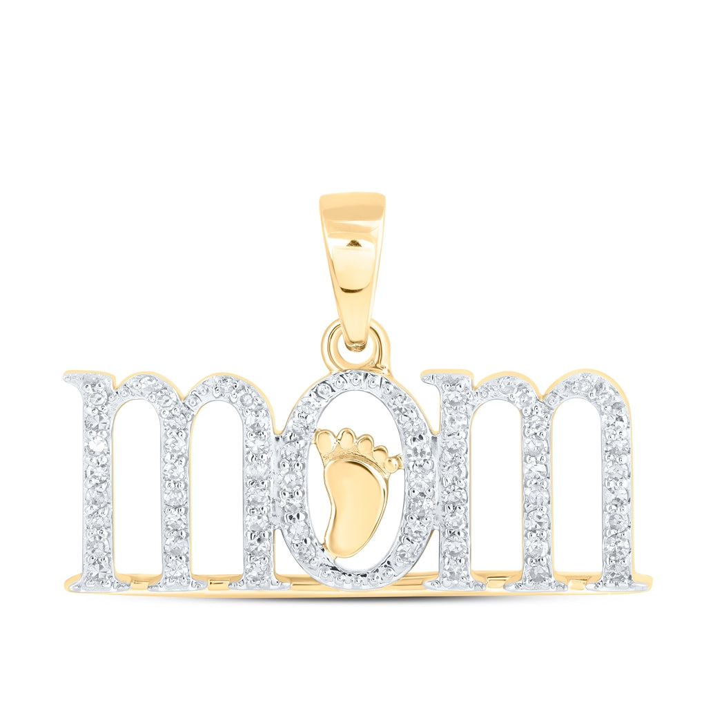 10K White Or Yellow Gold Womens Round Diamond Foot Mom Pendant