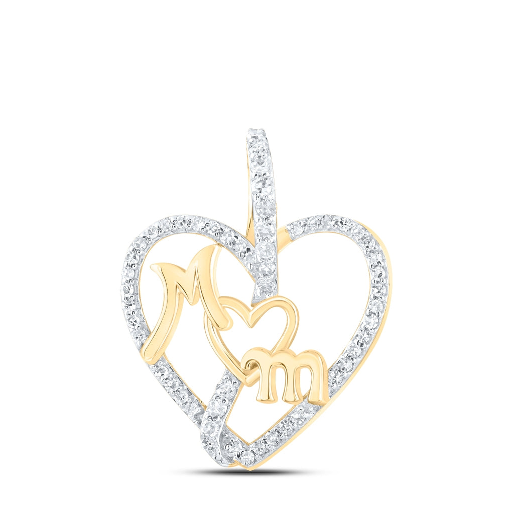 10K Yellow Gold Women's Round Diamond Mom Heart Pendant 1/8ctw