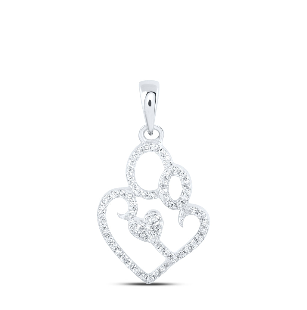 10K White Gold Womens Round Diamond Mom Child Heart Pendant 1/8ctw