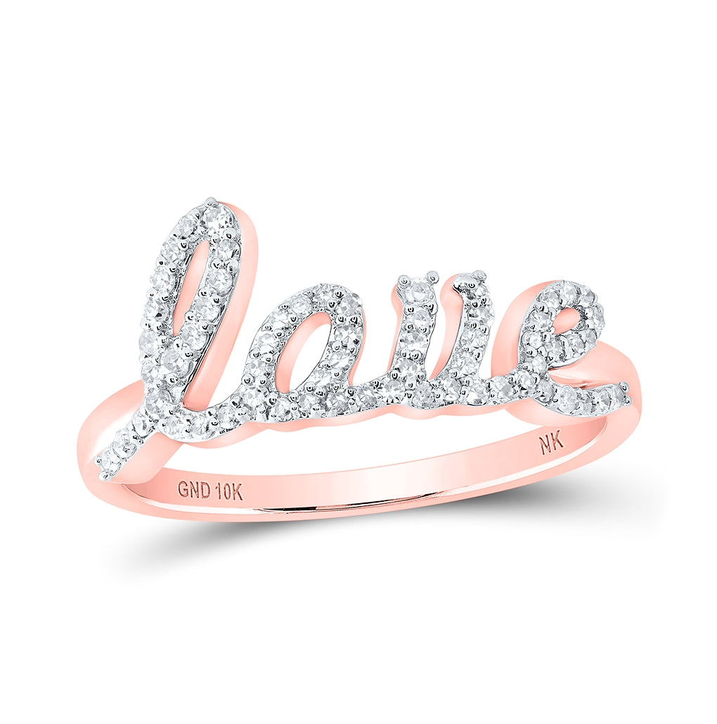 10K Yellow Or White Or Rose Gold Womens Round Diamond LOVE Band Ring , Womens Size: 5-10