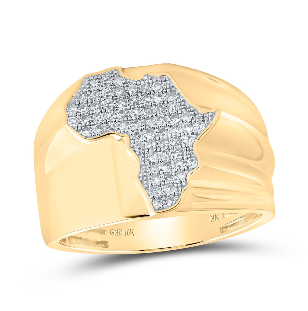 10K Yellow Gold Mens Round Diamond Africa Cluster Ring 1/3 Cttw, Mens Size: 7-13