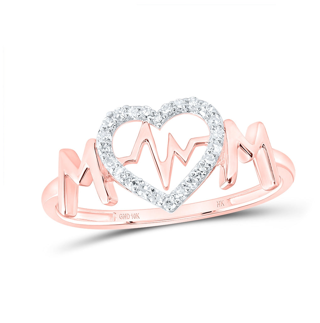 10K Yellow Or White Or Rose Gold Womens Round Diamond Heartbeat Mom Ring , Womens Size: 5-10