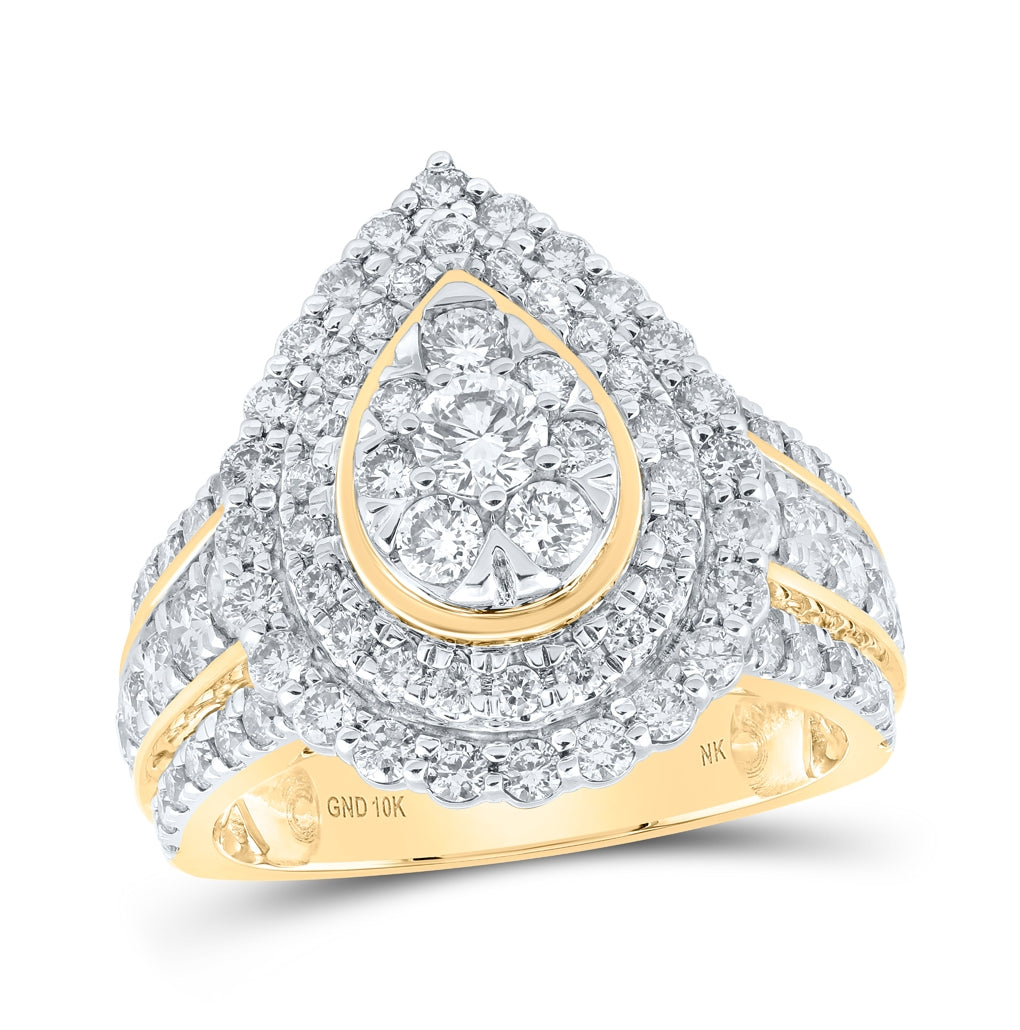 10K White Or Yellow Gold Womens Round Diamond Teardrop Cluster Ring , Womens Size: 5-10