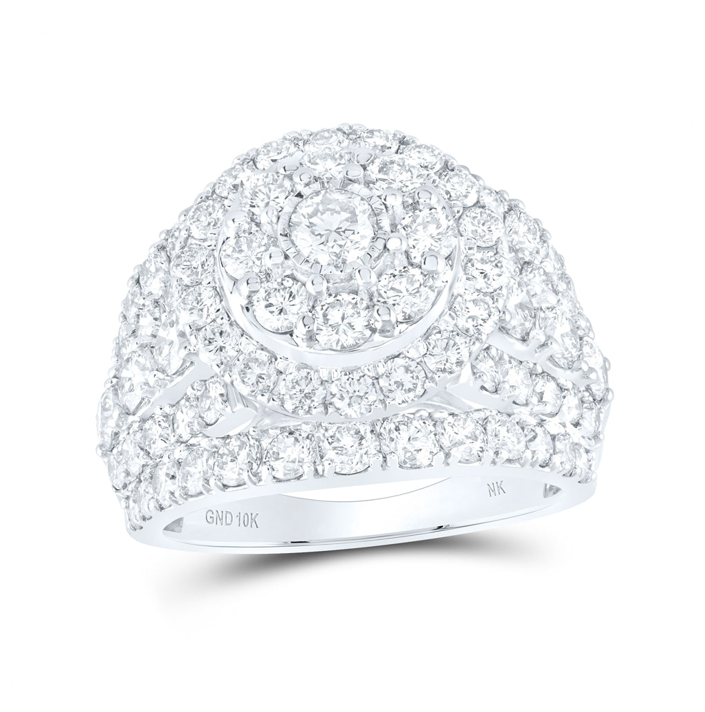 10K White Gold Round Diamond Cluster Bridal Wedding Engagement Ring 4 Cttw, Womens Size: 5-10