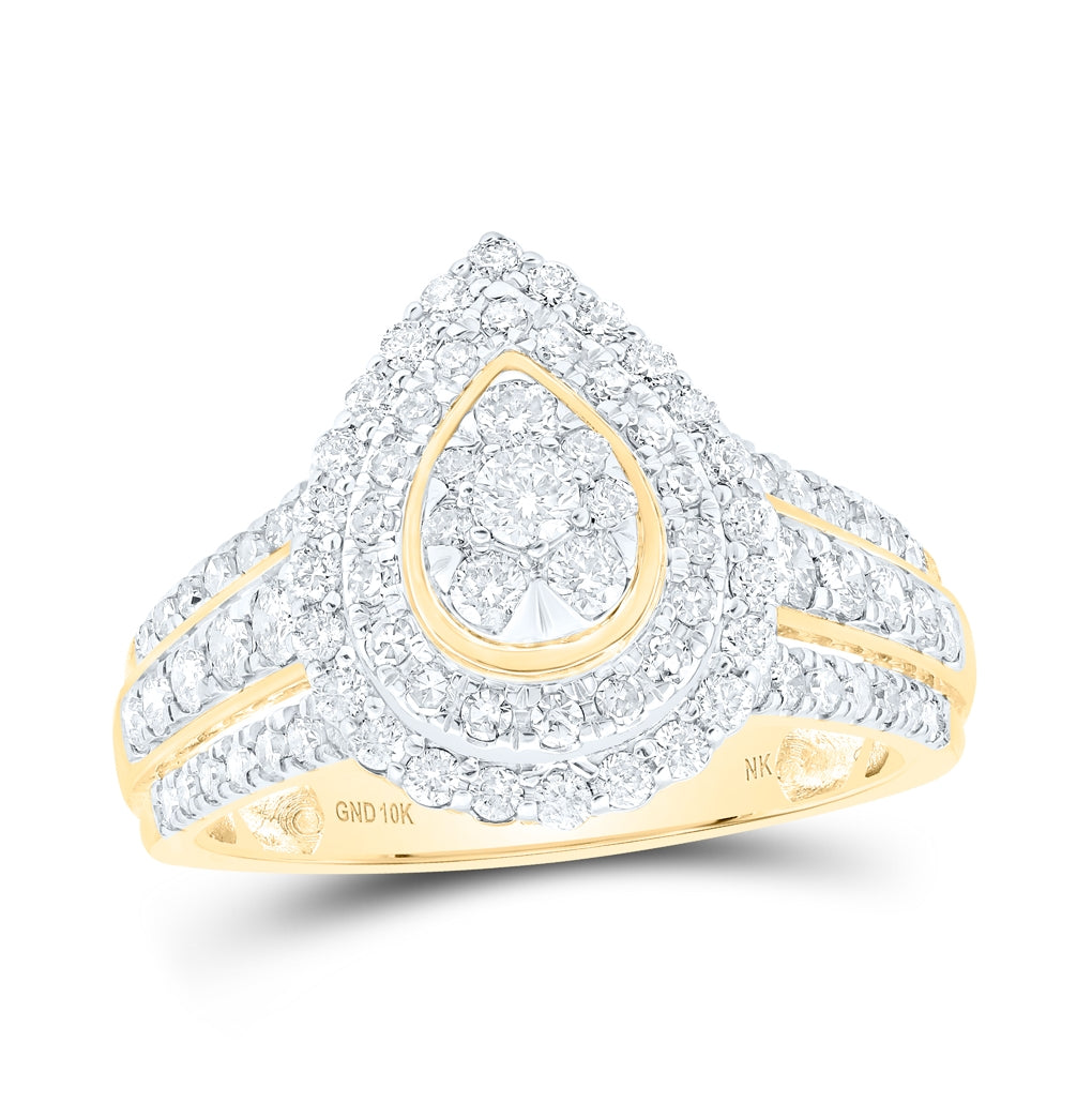 10K White Or Yellow Gold Womens Round Diamond Teardrop Cluster Ring , Womens Size: 5-10