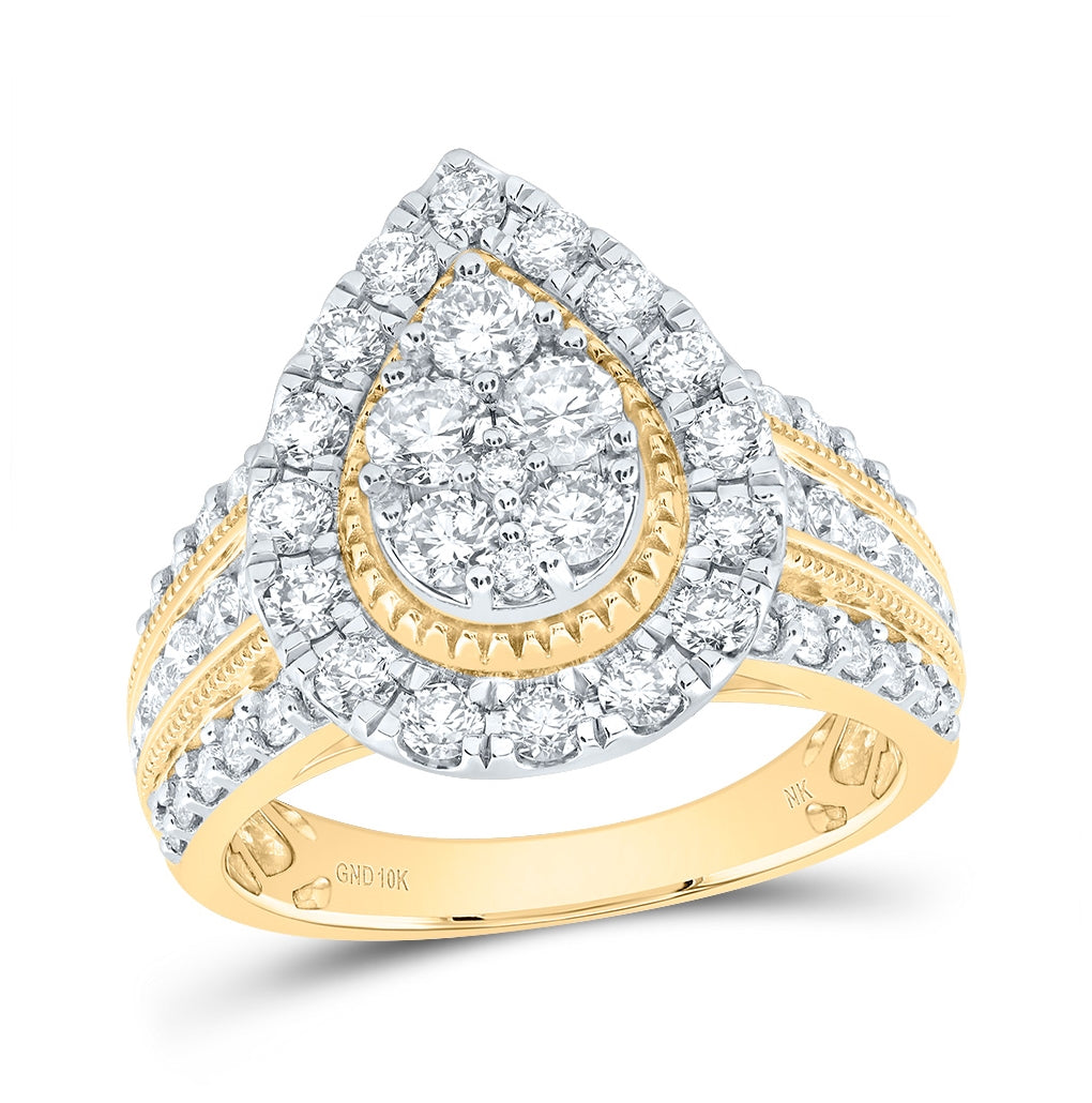 10K White Or Yellow Gold Womens Round Diamond Teardrop Cluster Ring , Womens Size: 5-10