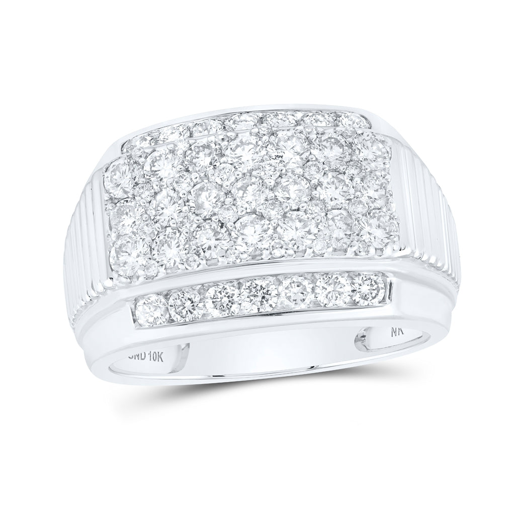 10K Yellow Or White Gold Mens Round Diamond Ribbed Pave Band Ring 2 Cttw, Mens Size: 7-13