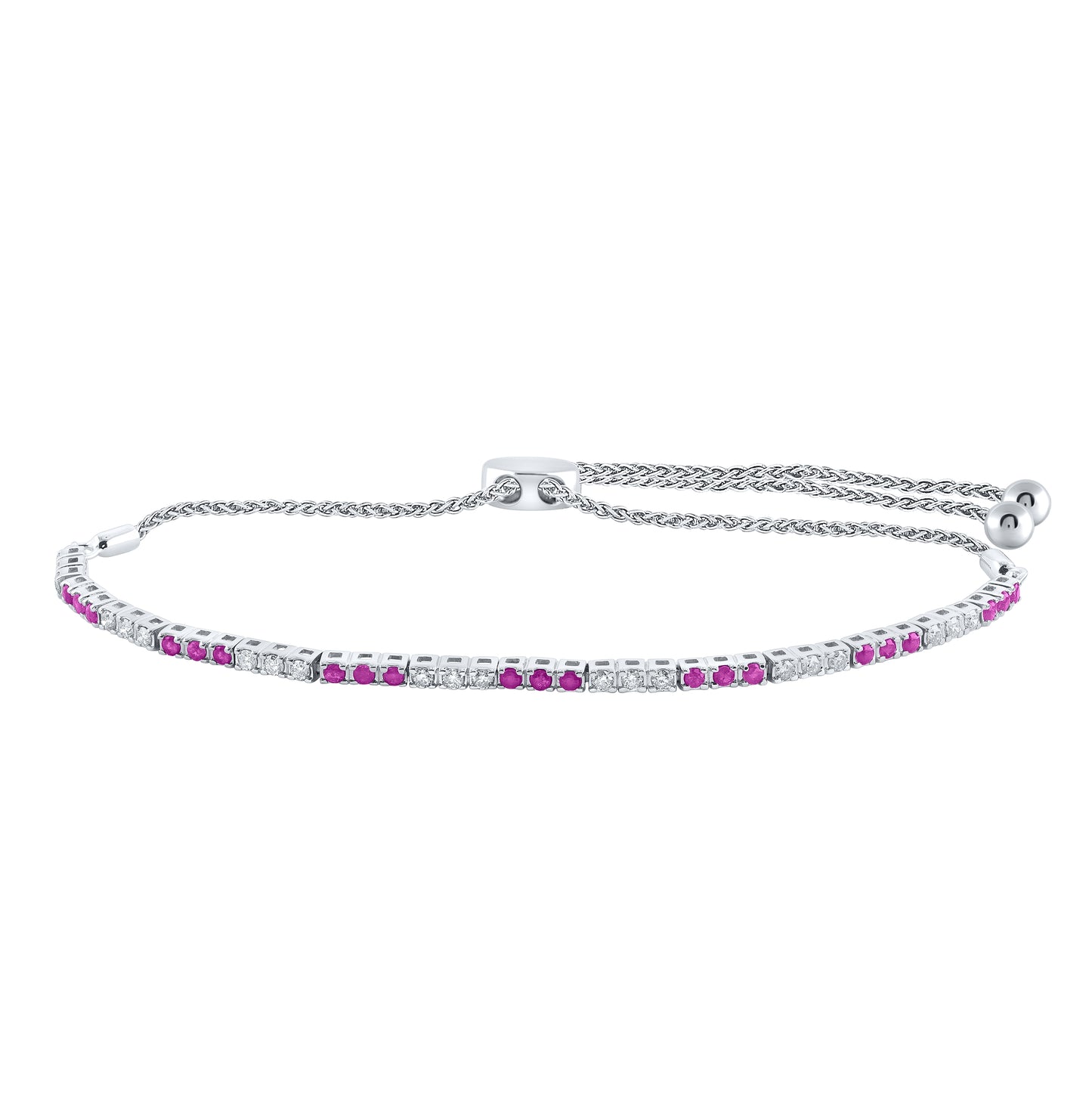 14K Yellow Or White Or Rose Gold Womens Round Ruby Diamond Bolo Bracelet