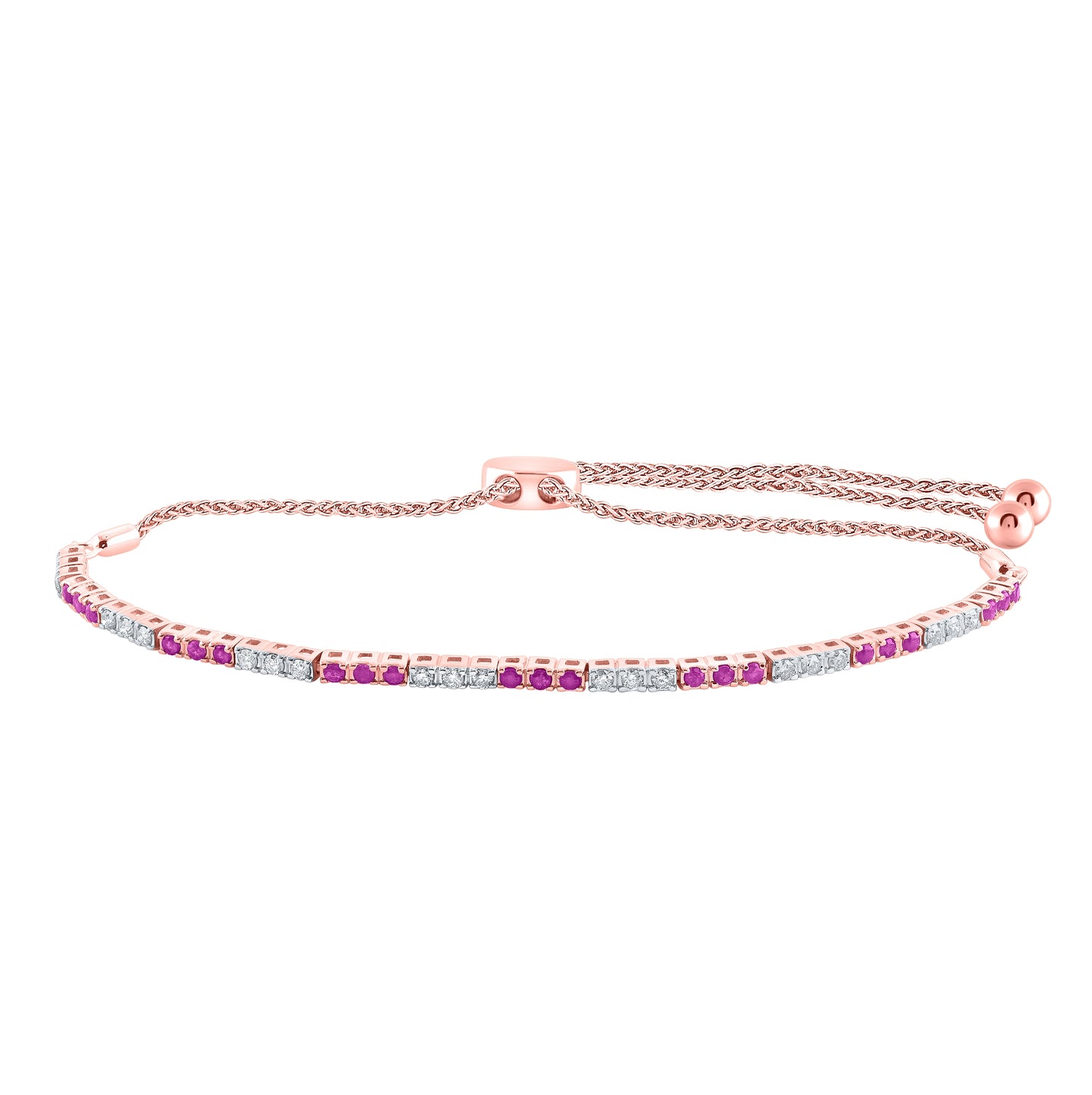 14K Yellow Or White Or Rose Gold Womens Round Ruby Diamond Bolo Bracelet
