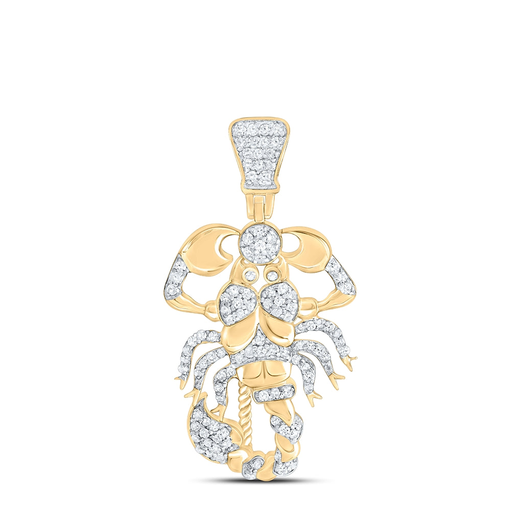 10K Yellow Gold Mens Round Diamond Scorpion Charm Pendant 1/2 Cttw