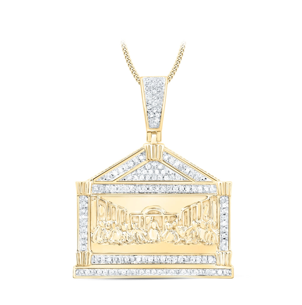 10K Yellow Gold Mens Round Diamond Last Supper Charm Pendant 3/8 Cttw