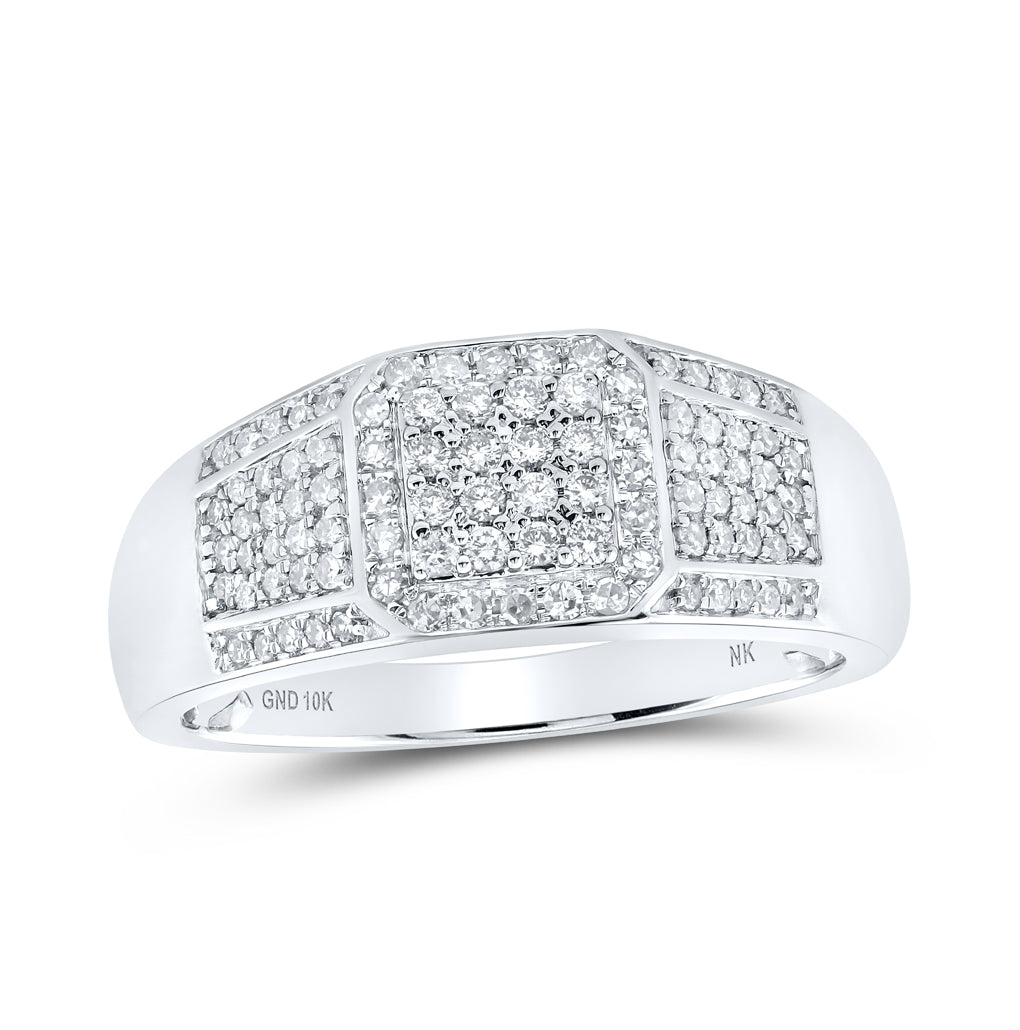 10K White Or Yellow Gold Mens Round Diamond Square Ring , Mens Size: 7-13