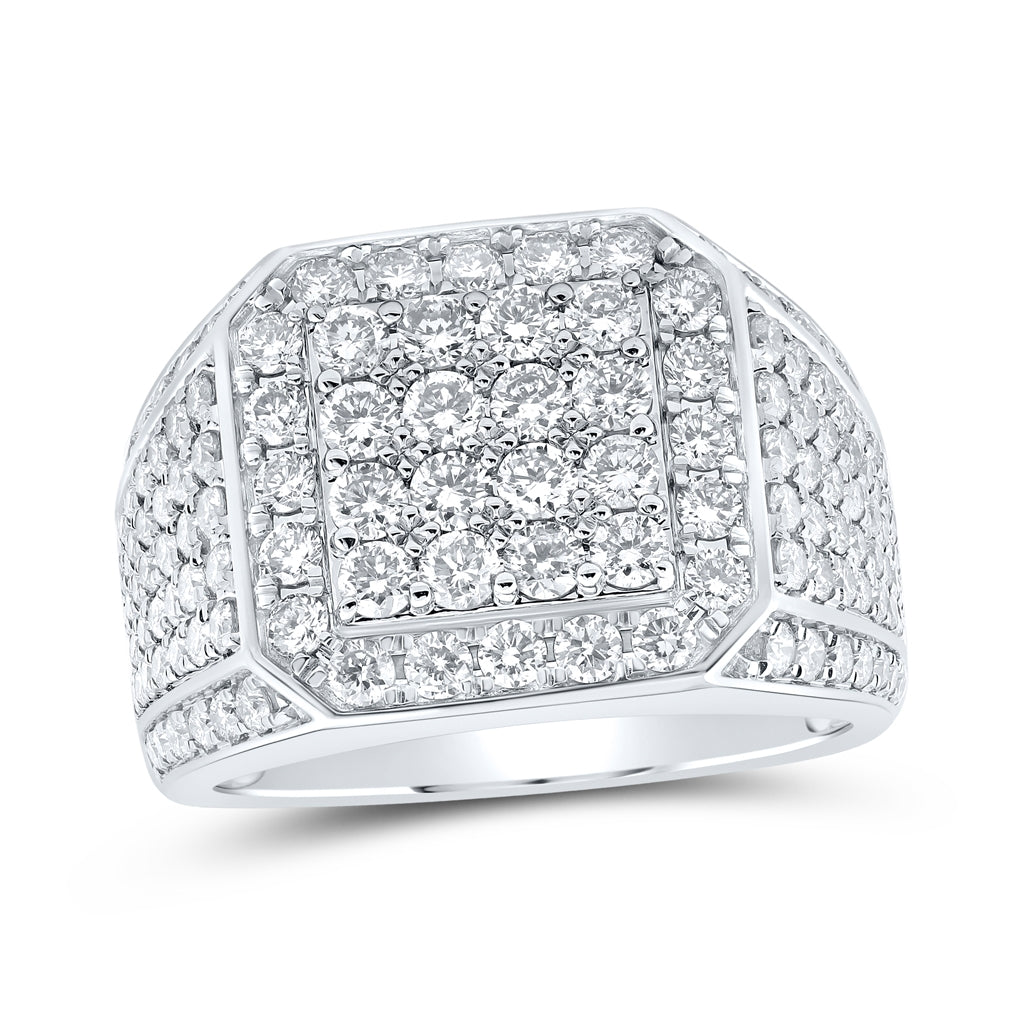 14K White Gold Mens Round Diamond Square Ring 3 Cttw, Mens Size: 7-13