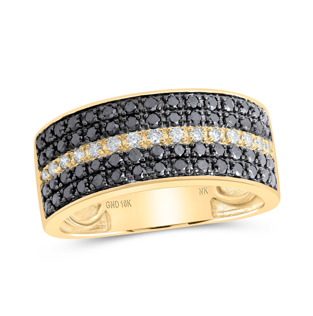 10K Yellow Gold Mens Round Black Color Enhanced Diamond Band Ring 1 Cttw, Mens Size: 7-13