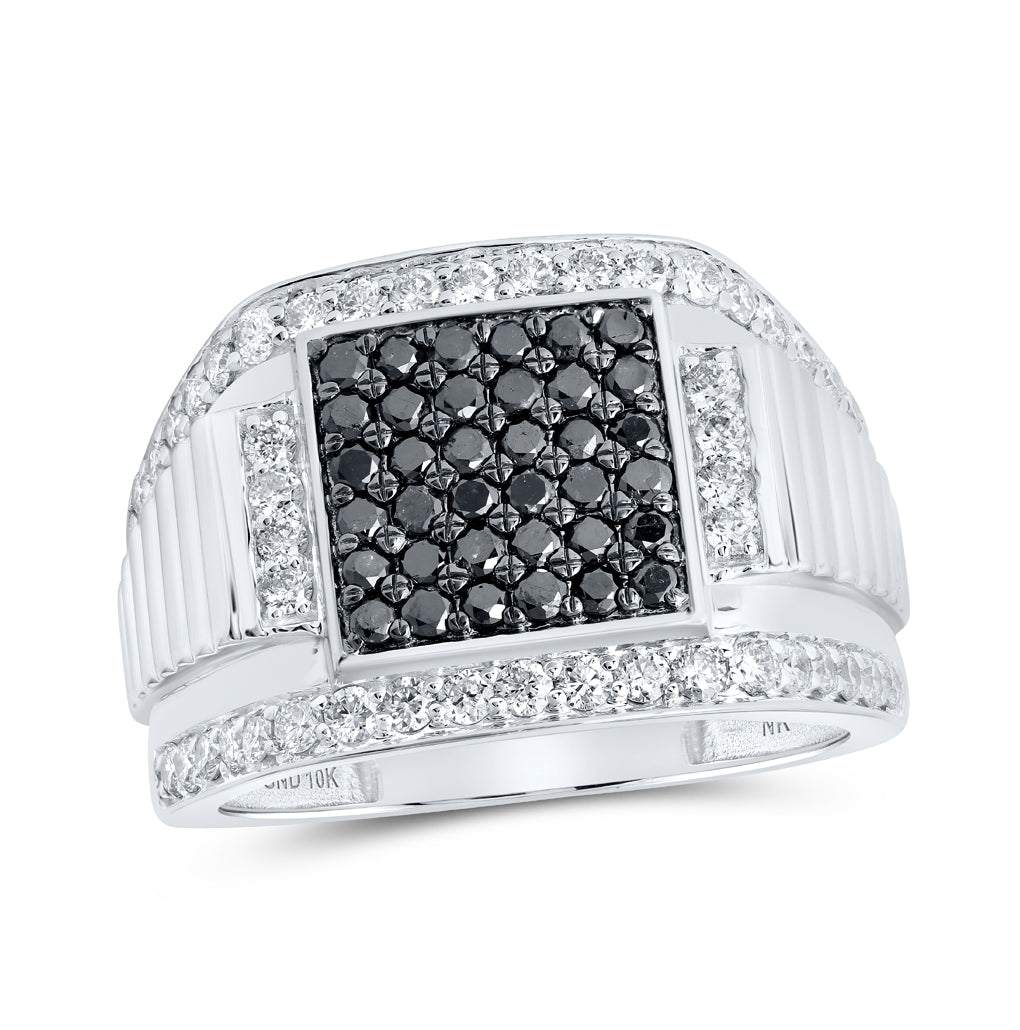 10K Yellow Or White Gold Mens Round Black Color Enhanced Diamond Square Ring 1-5/8 Cttw, Mens Size: 7-13