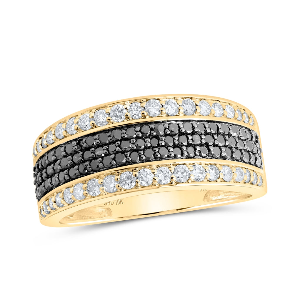 10K Yellow Gold Mens Round Black Color Treated Diamond Band Ring 1-1/4 Cttw, Mens Size: 7-13