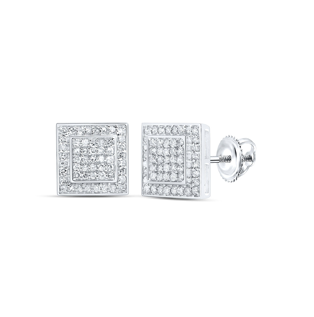 10K White Or Yellow Gold Womens Round Diamond Square Earrings