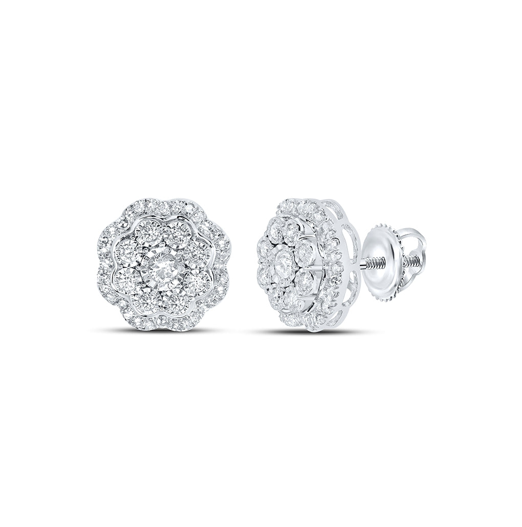 10K White Gold Womens Round Diamond Octagon Earrings 1/2 Cttw