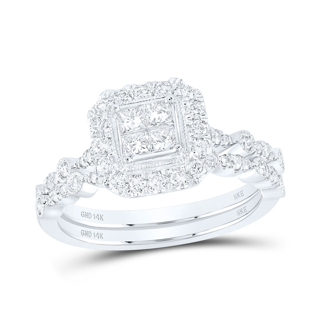 14K Yellow Or White Gold Princess Diamond Square Bridal Wedding Ring Band Set 3/4 Cttw, Womens Size: 5-10