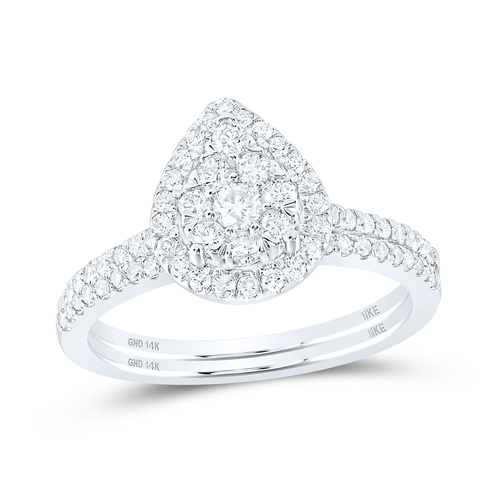 14K White Gold Round Diamond Slender Teardrop Bridal Wedding Ring Band Set 3/4 Cttw, Womens Size: 5-10