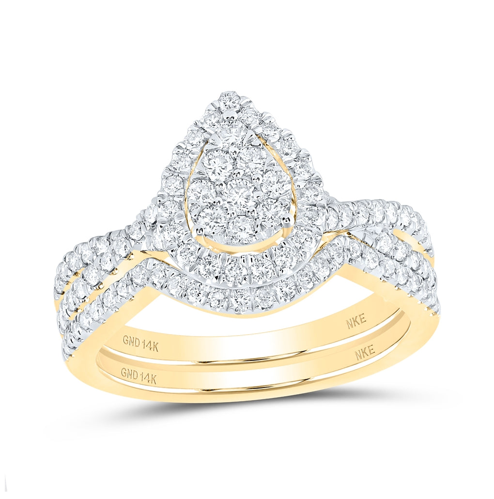 14K Yellow Gold Round Diamond Teardrops Bridal Wedding Ring Band Set 3/4 Cttw, Womens Size: 5-10