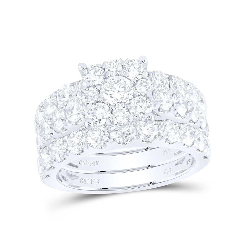 14K White Gold Round Diamond Halo Bridal Wedding Ring Band Set 4ctw, Womens Size: 5-10