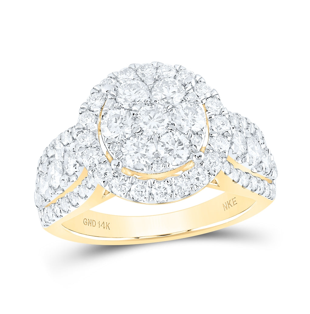 14K Yellow Or White Gold Womens Round Diamond Flower Cluster Ring 2 Cttw, Womens Size: 5-10