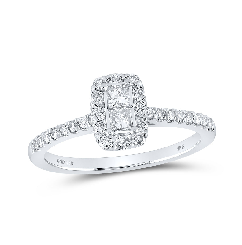 14K White Gold Womens Princess Diamond 2-stone Ring 1/2ctw, Womens Size: 5-10