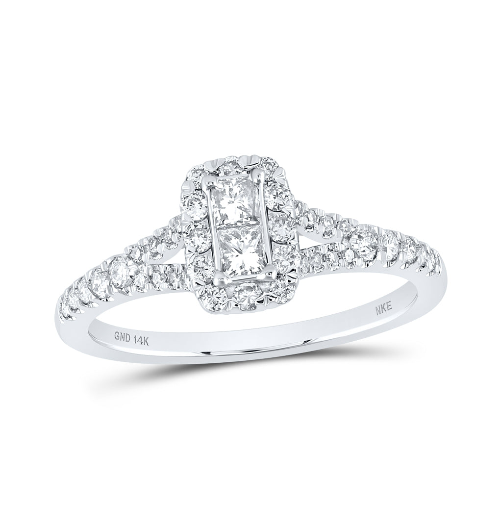 14K White Gold Womens Princess Diamond 2-stone Ring 1/2 Cttw, Womens Size: 5-10