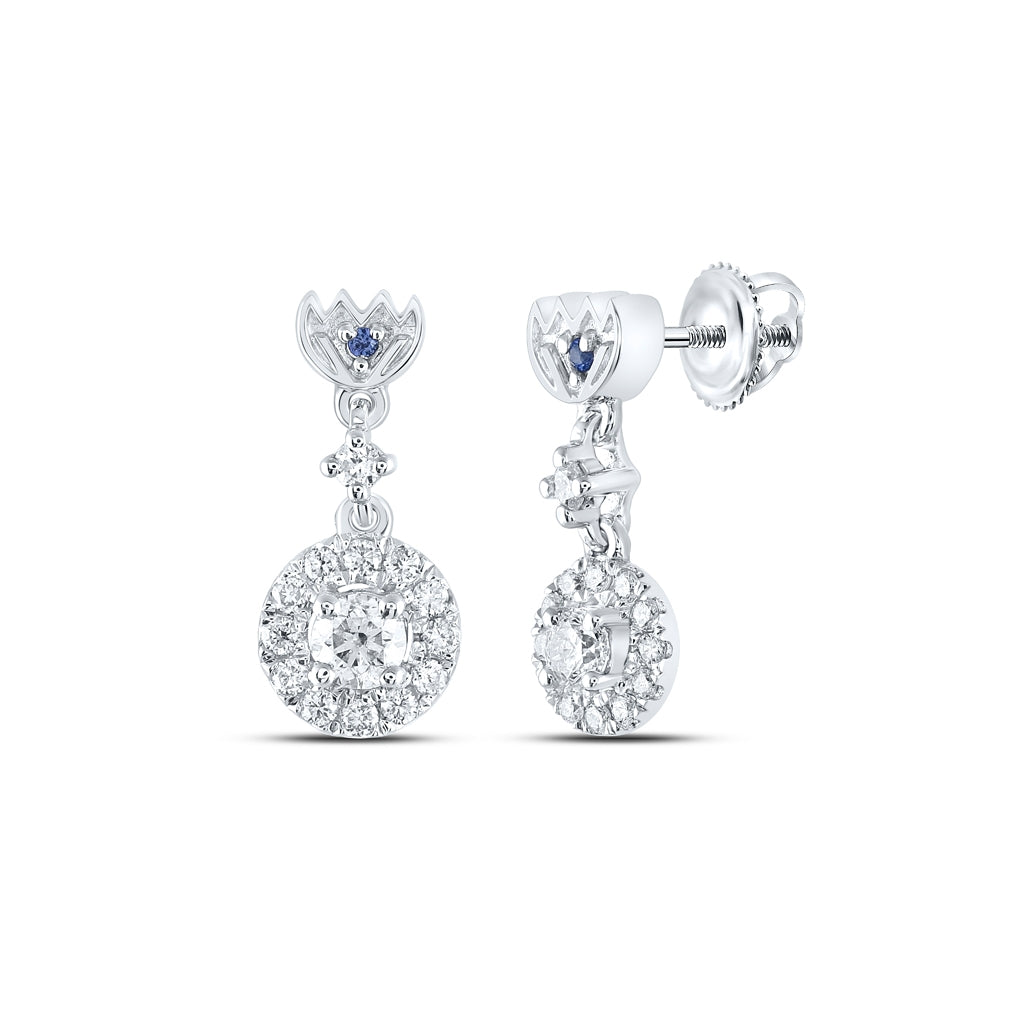 14K White Gold Womens Round Diamond Dangle Earrings 1/2ctw
