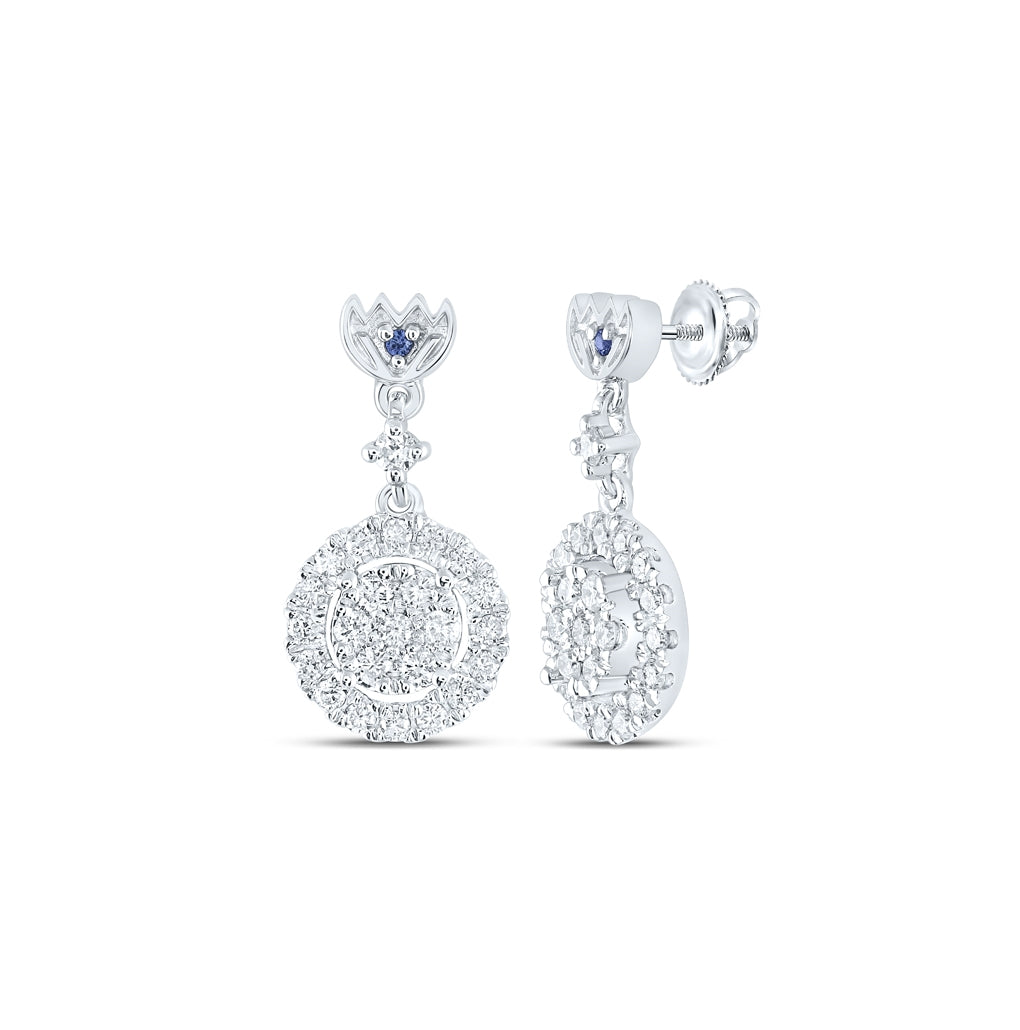 14K White Gold Women's Round Diamond Dangle Earrings 1/2ctw