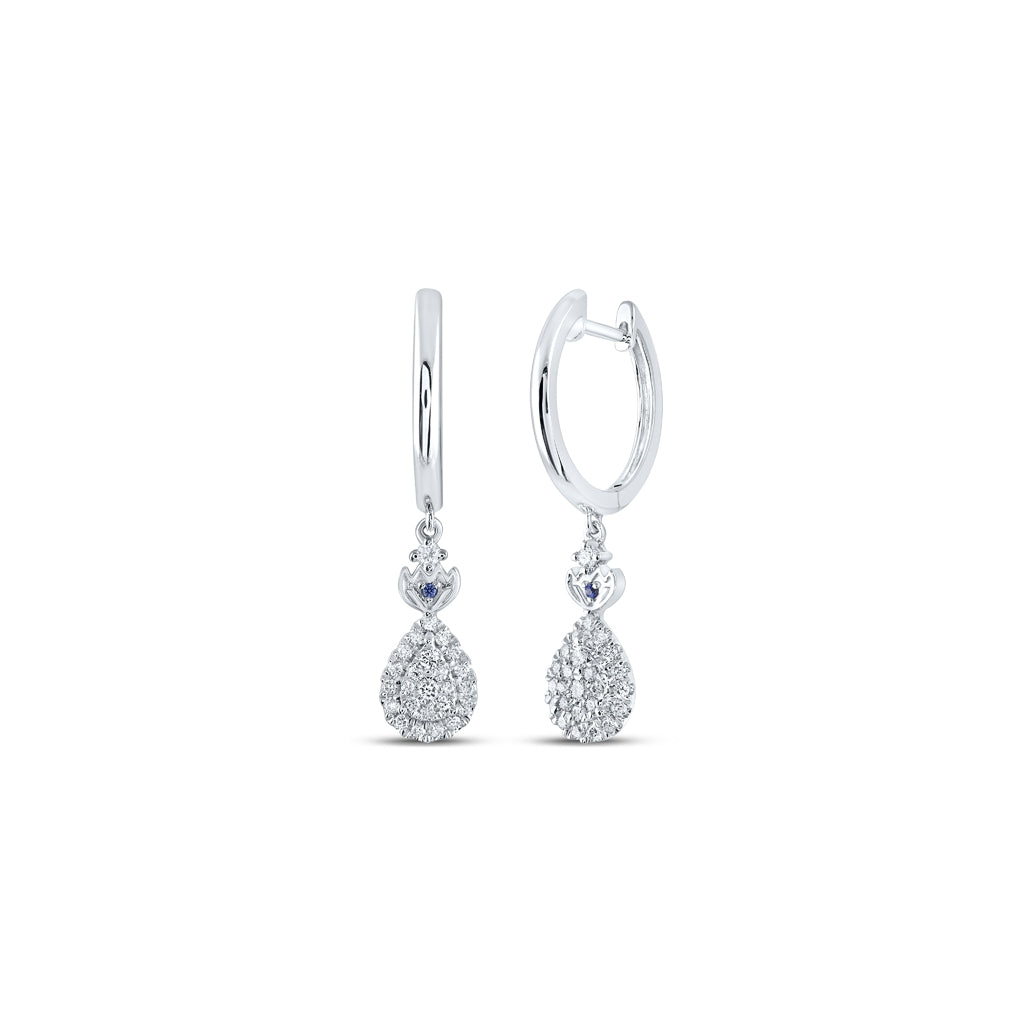 14K White Gold Womens Round Diamond Teardrop Hoop Dangle Earrings 1/3 Cttw