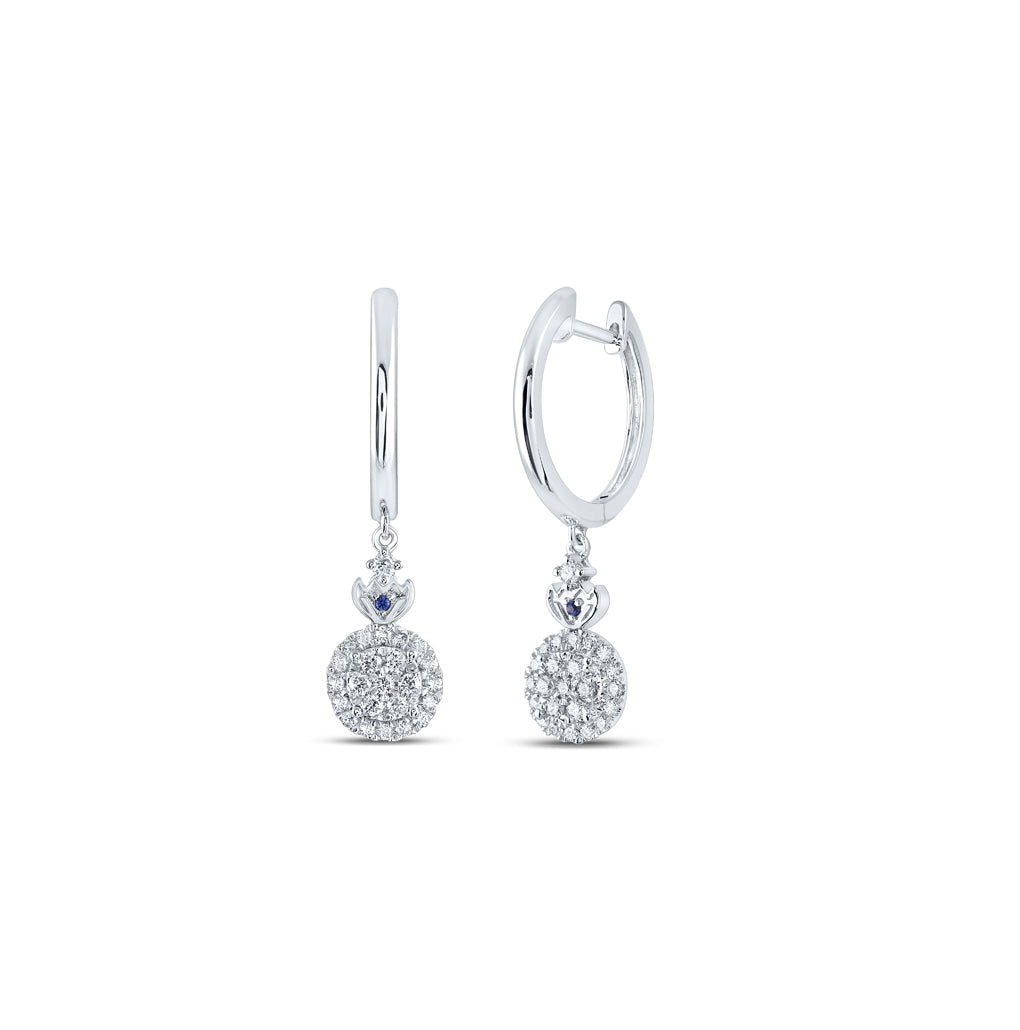 14K White Gold Womens Round Diamond Hoop Dangle Earrings 3/8 Cttw
