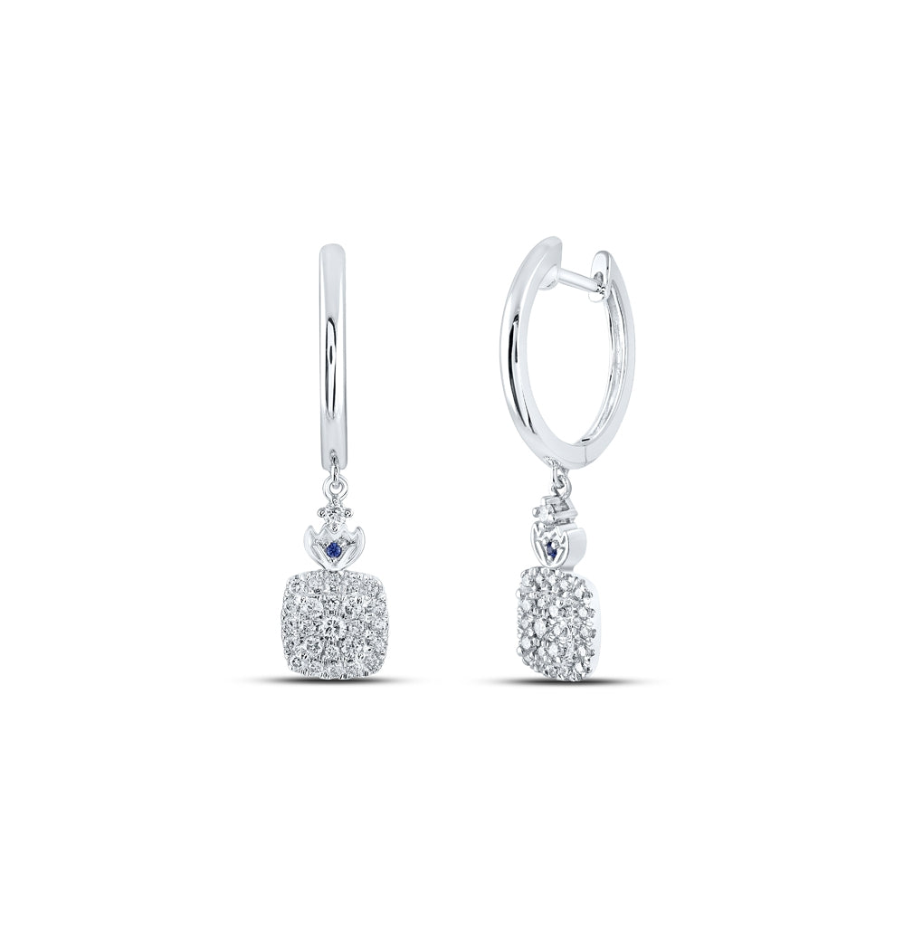 14K White Gold Women's Round Diamond Square Hoop Dangle Earrings 1/2ctw