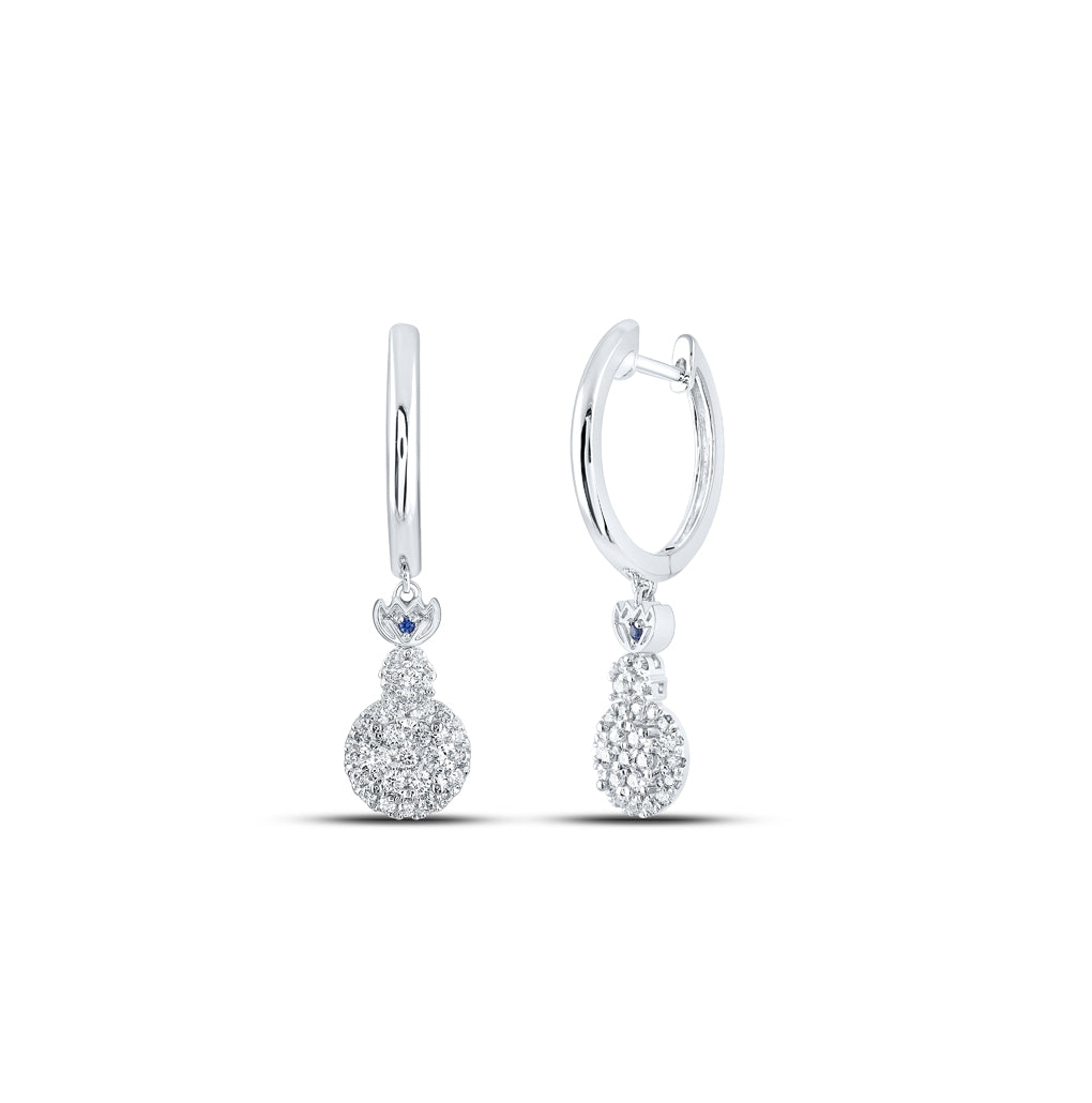 14K White Gold Womens Round Diamond Hoop Dangle Earrings 1/2 Cttw