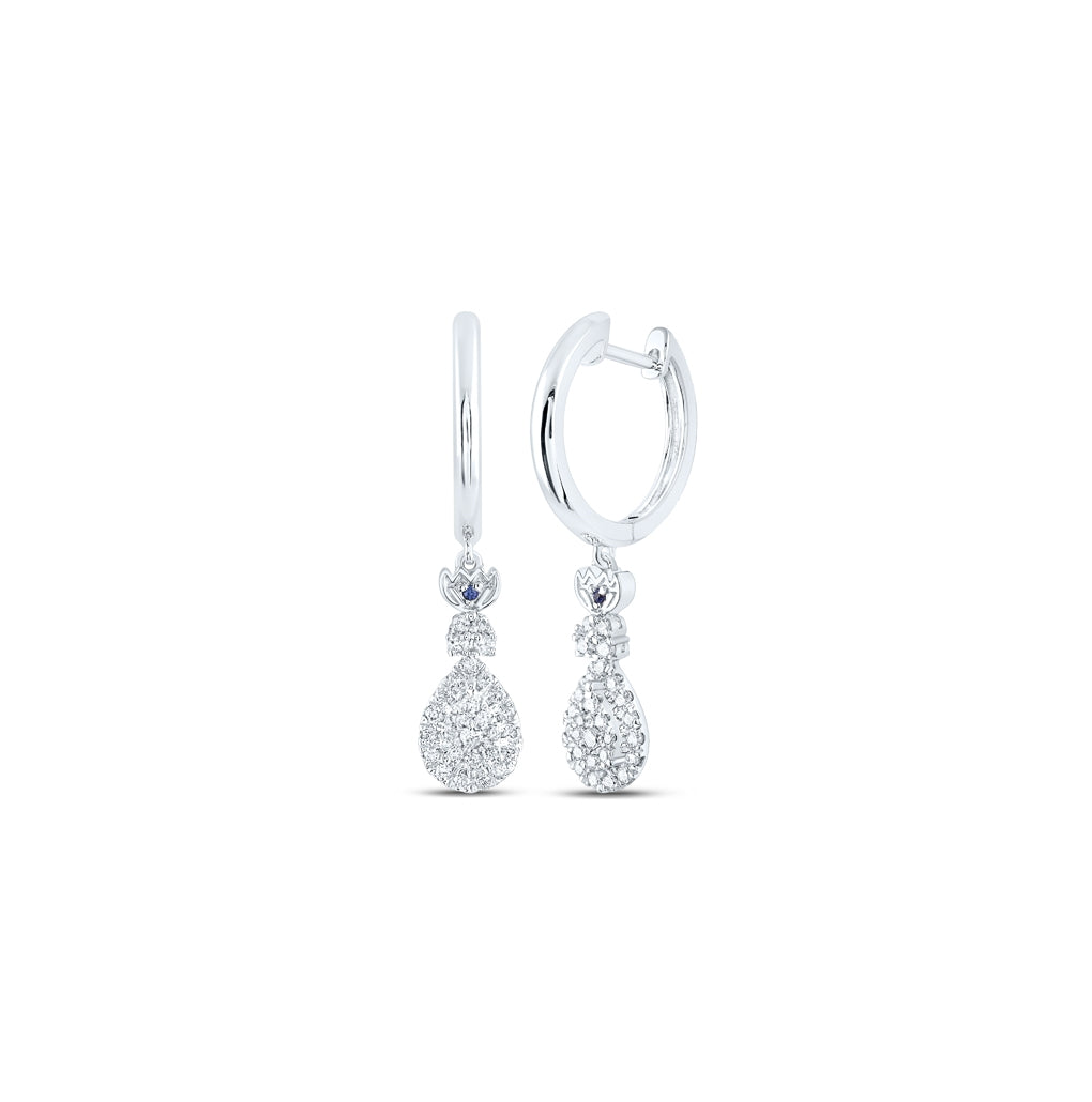 14K White Gold Womens Round Diamond Teardrop Hoop Dangle Earrings 1/2 Cttw