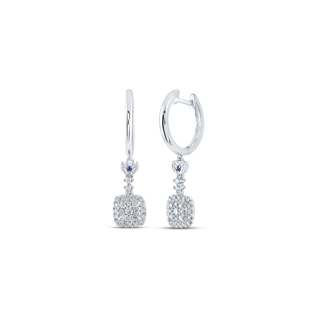 14K White Gold Womens Round Diamond Square Hoop Dangle Earrings 1/2 Cttw
