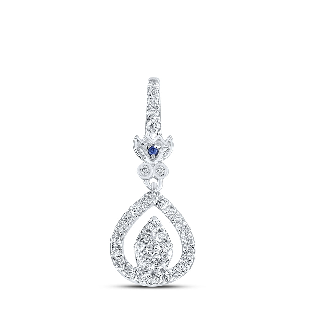 14K White Gold Womens Round Diamond Teardrop Pendant 1/4 Cttw