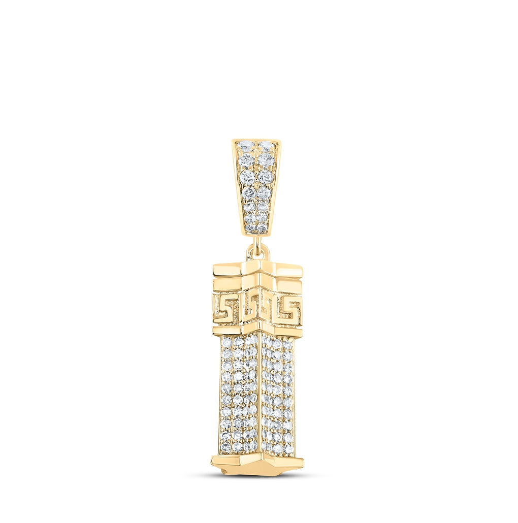 10K Yellow Gold Mens Round Diamond Urn-shape Charm Pendant 1-3/8 Cttw
