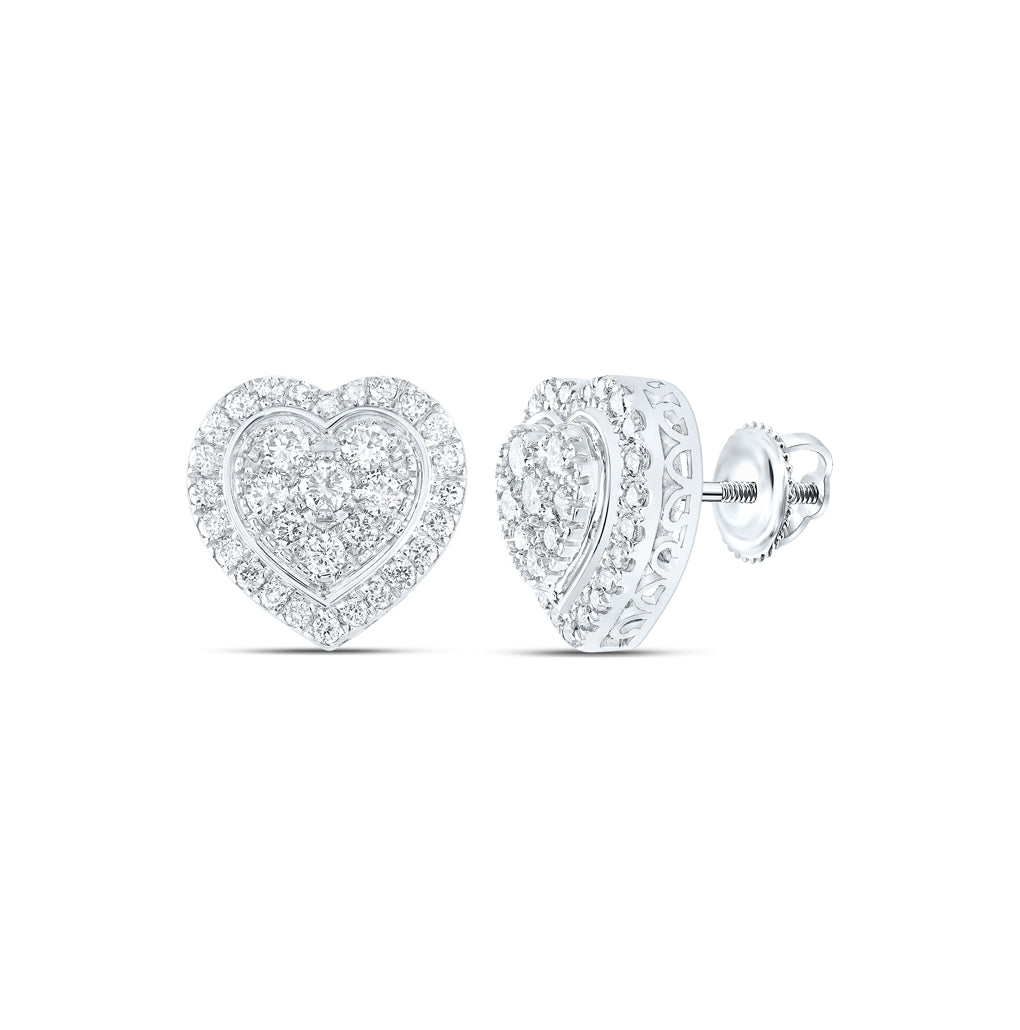 10K White Or Yellow Gold Womens Round Diamond Heart Earrings