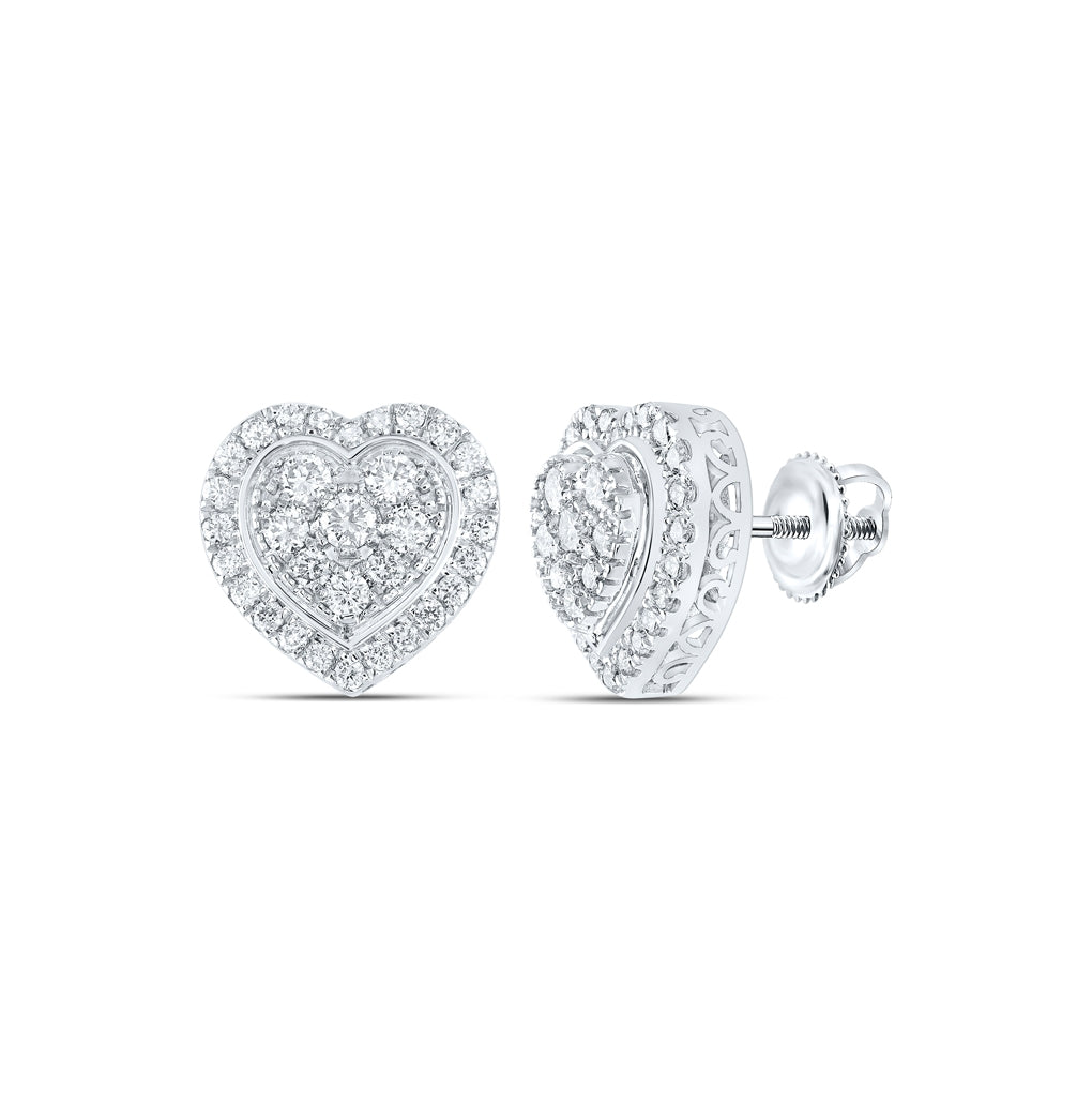 14K White Or Yellow Gold Womens Round Diamond Heart Earrings