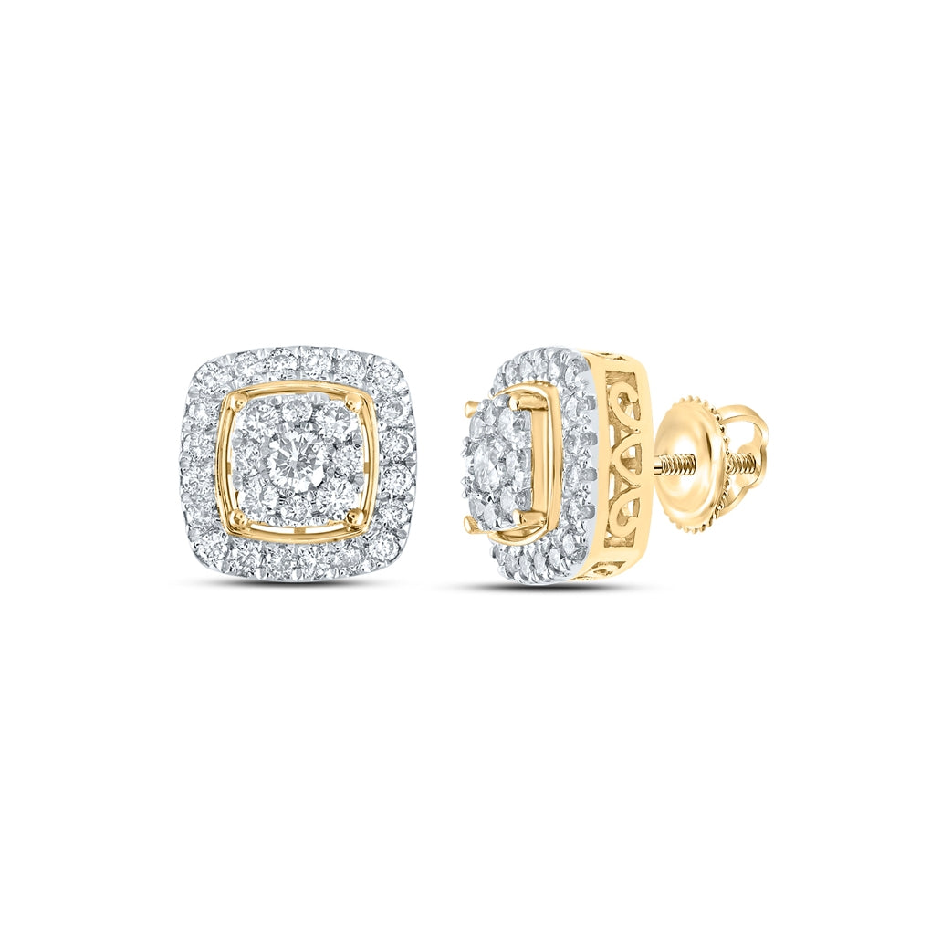 14K White Or Yellow Gold Womens Round Diamond Square Earrings