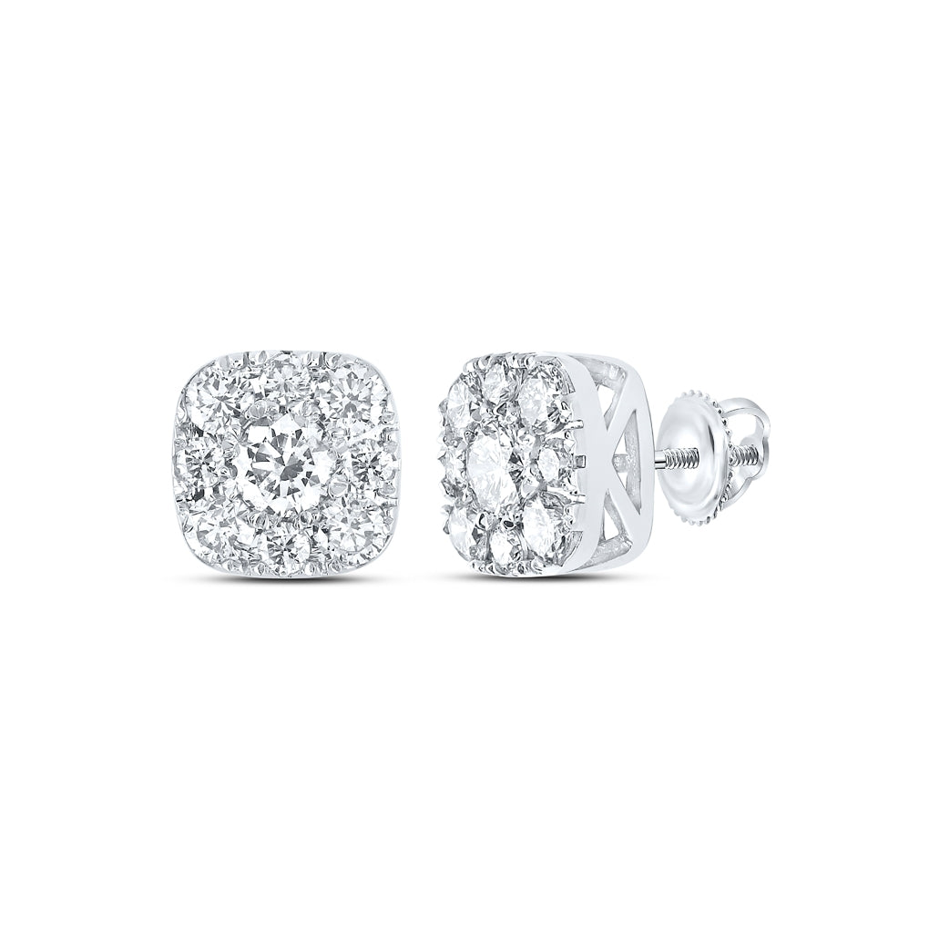 10K White Or Yellow Gold Womens Round Diamond Square Cluster Earrings