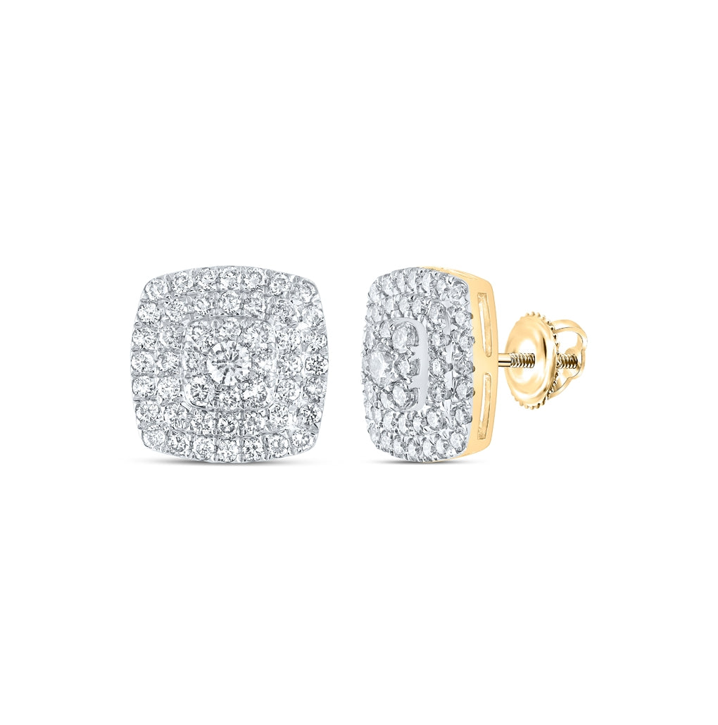 10K Yellow Gold Womens Round Diamond Square Earrings 1-1/2 Cttw