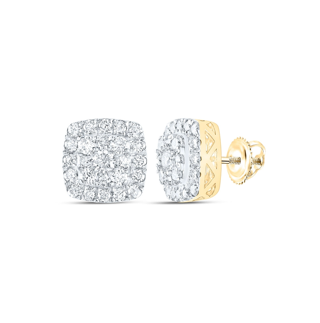 10K Yellow Gold Womens Round Diamond Square Earrings 1ctw